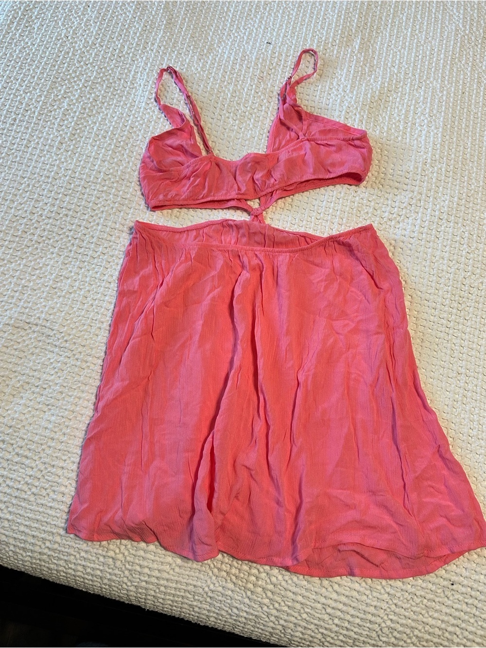 Two-Piece Pink Crop Top Bikini Swim Cover Up Set